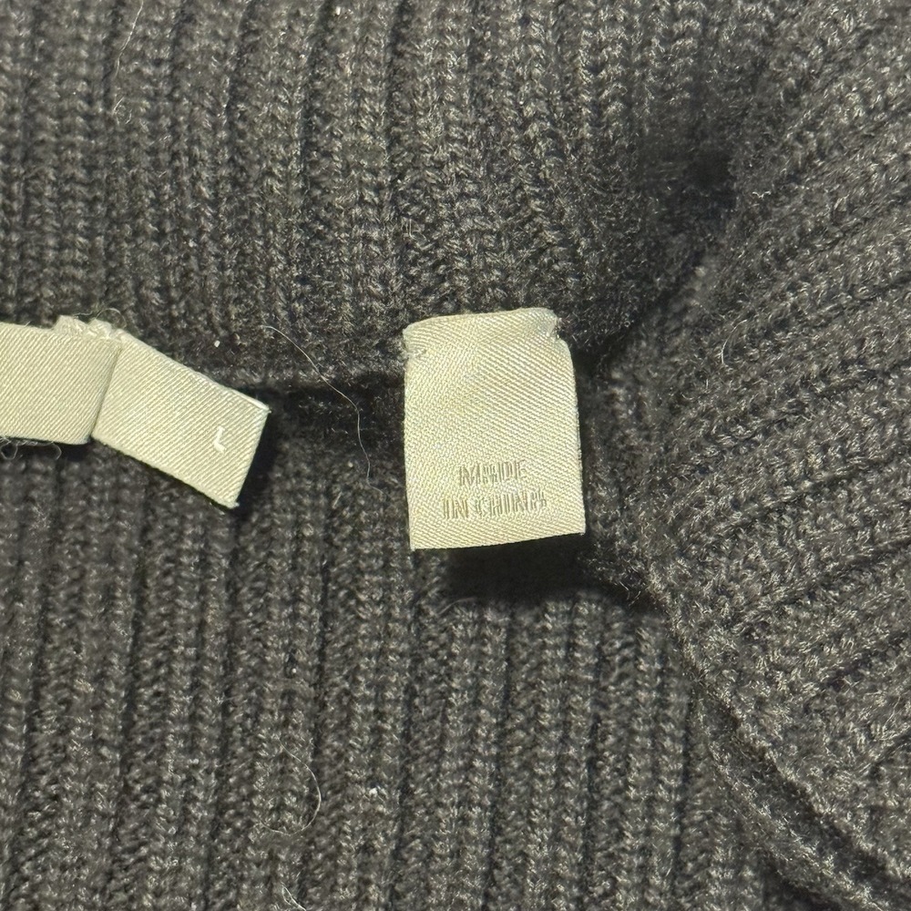 Vince‎ Mens Large Black 100% Wool Thick Knit Sweater Ottoman Ribbed Quarter Zip - Picture 8 of 8
